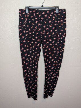 Cabi 4142 Womens Large Black Red Floral Lean Legging Pockets